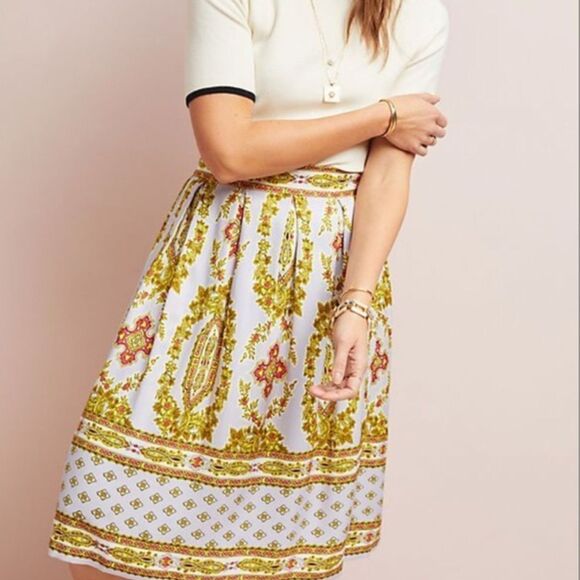 Anthropologie Pale Lavender Escharpe (Scarf) Print Full Gathered Skirt, Sz 0 - Picture 1 of 10